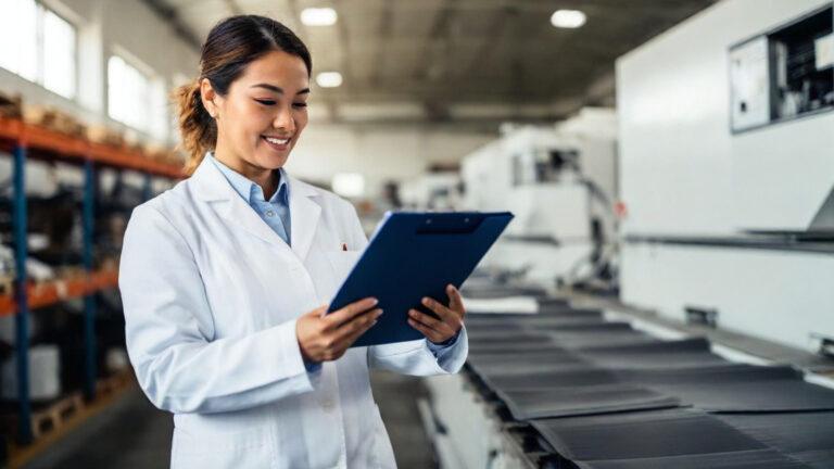 Инспектор проводит проверку качества товара на фабрике в Китае