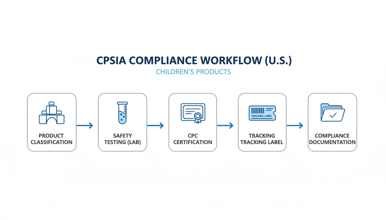 CPSIA compliance workflow for children’s products including testing CPC certification and tracking labels