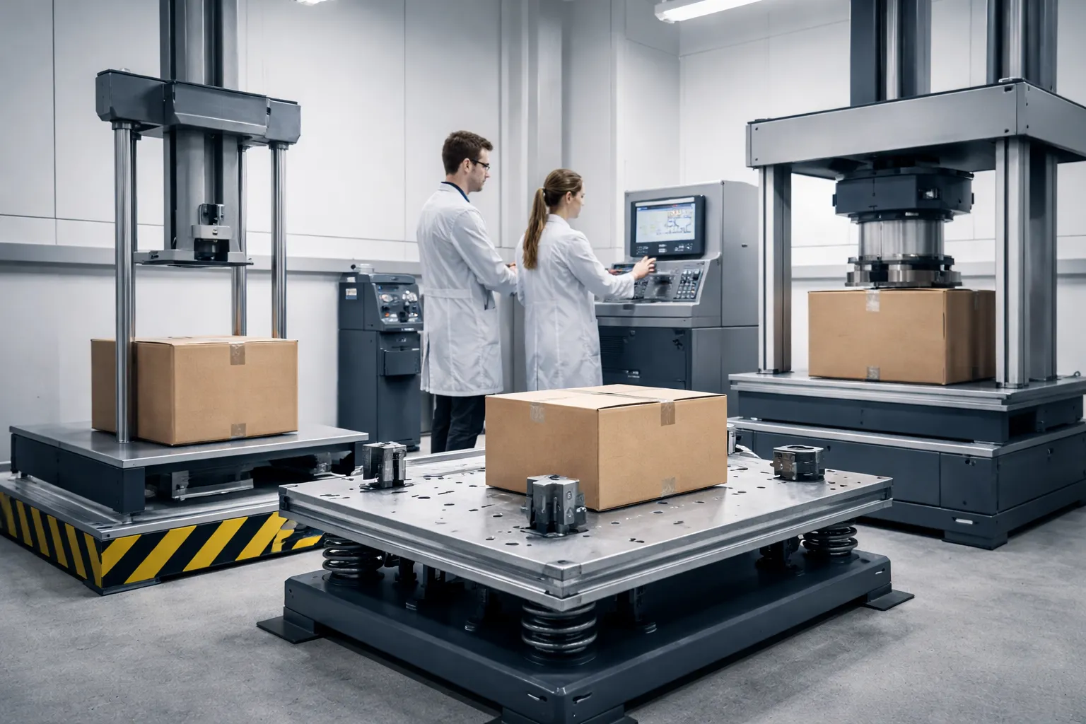 Packaging drop vibration compression transport simulation testing equipment laboratory