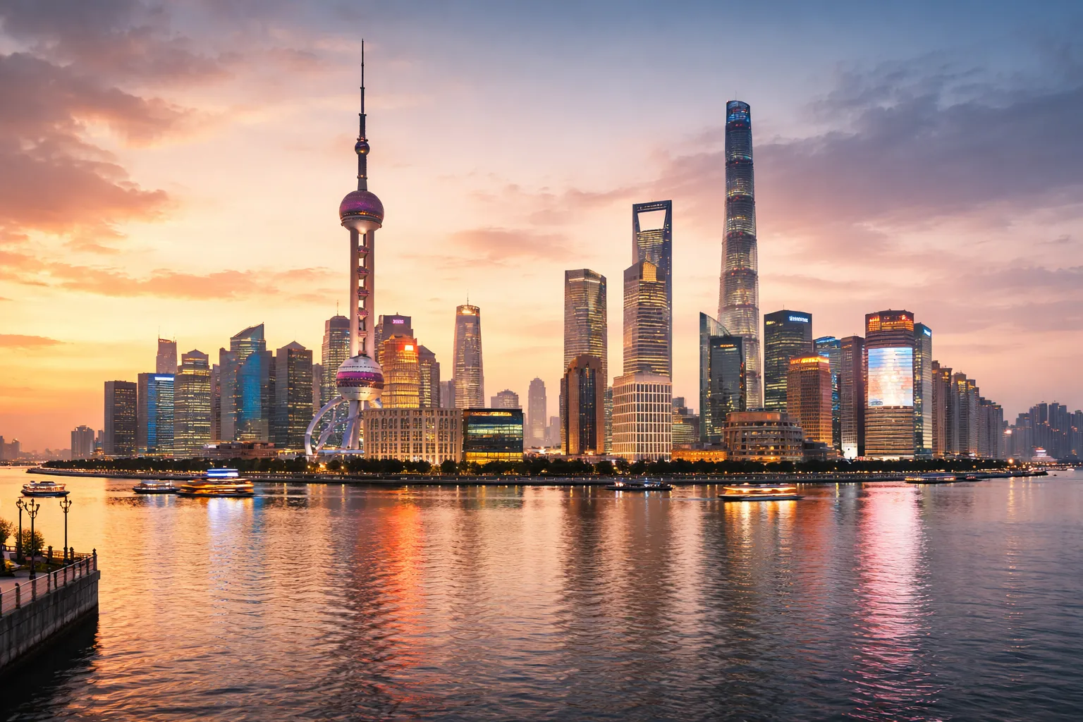 Ночной панорамный вид Шанхая: небоскрёбы Пудуна и набережная Вайтань — туры в Шанхай 2026, цены и экскурсии