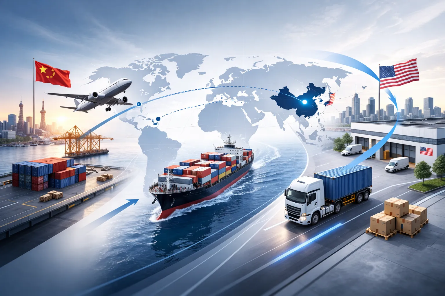 Shipping methods from China to USA comparison: air freight, sea freight container and express delivery