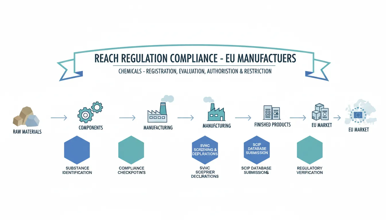 REACH regulation compliance workflow for manufacturers showing SVHC screening and EU supply chain documentation