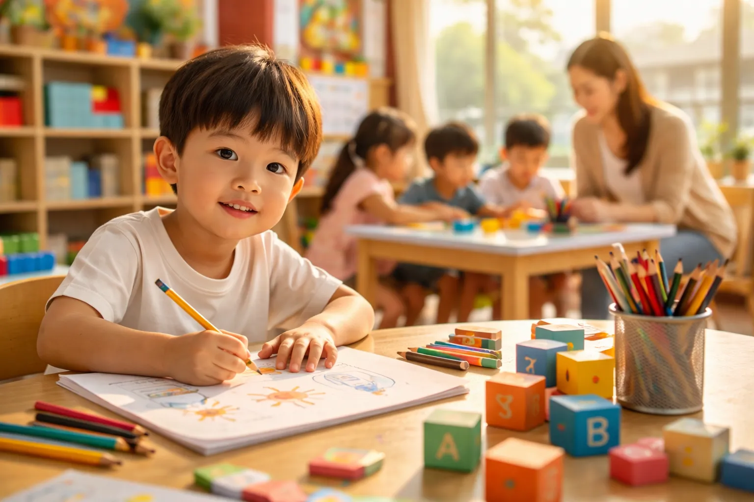 Дошкольное образование в Китае - дети в китайском детском саду на занятии и подготовке к школе